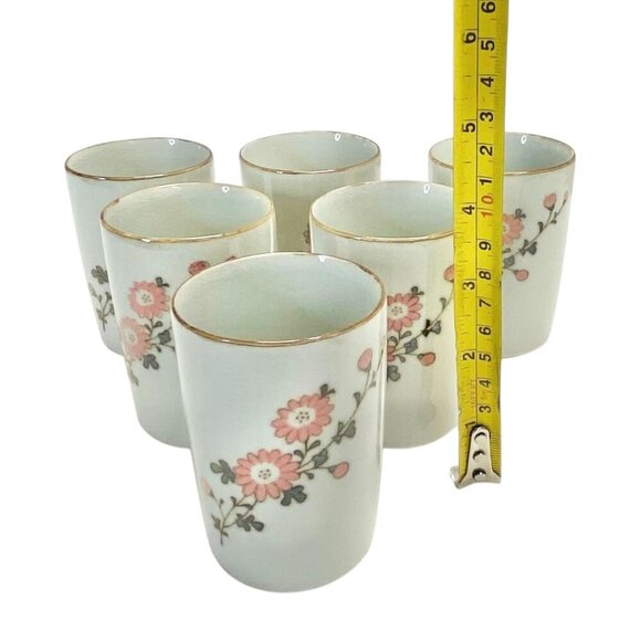 OMC Otagiri Japan Pink Floral Japanese Teacups Sake Cups 6PC Set MCM Vintage - Picture 8 of 11